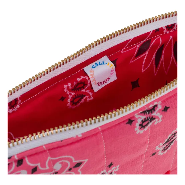 Heart Quilted Zipped Pouch | Candy pink