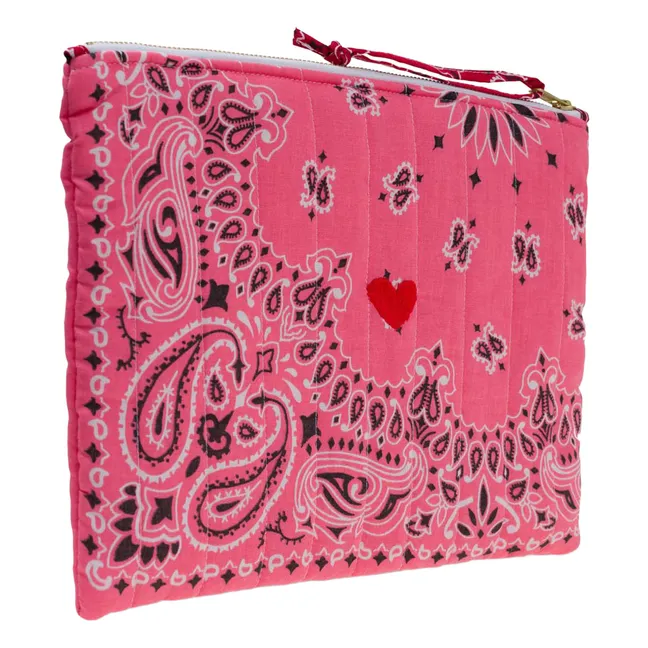 Heart Quilted Zipped Pouch | Candy pink