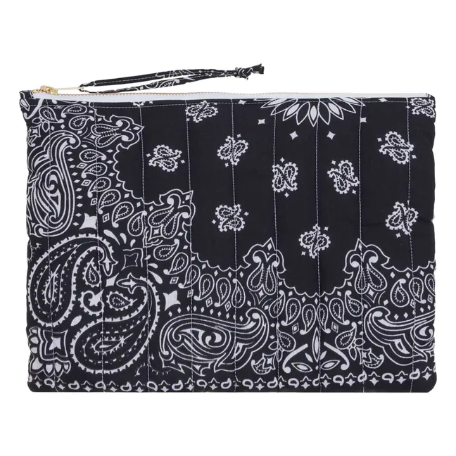 Astuccio trapuntato con cerniera Happy Face | Nero