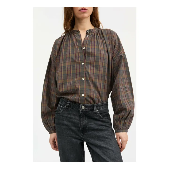 Blouse Cilla Carreaux Coton Bio | Vert foncé- Image produit n°1