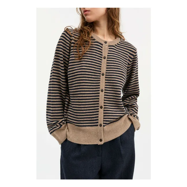 Cardigan Senna Rayé Laine Mérinos | Beige foncé