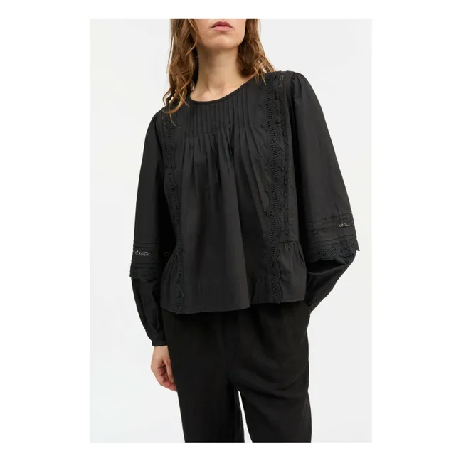 Blouse Leaf Boutonnée Coton Bio | Noir