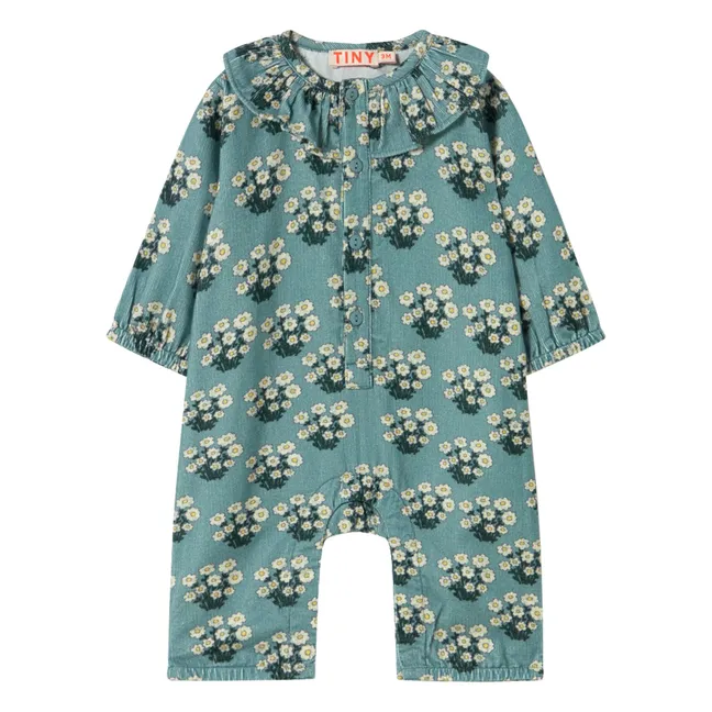 Combinaison Fleurie Velours Côtelé | Turquoise