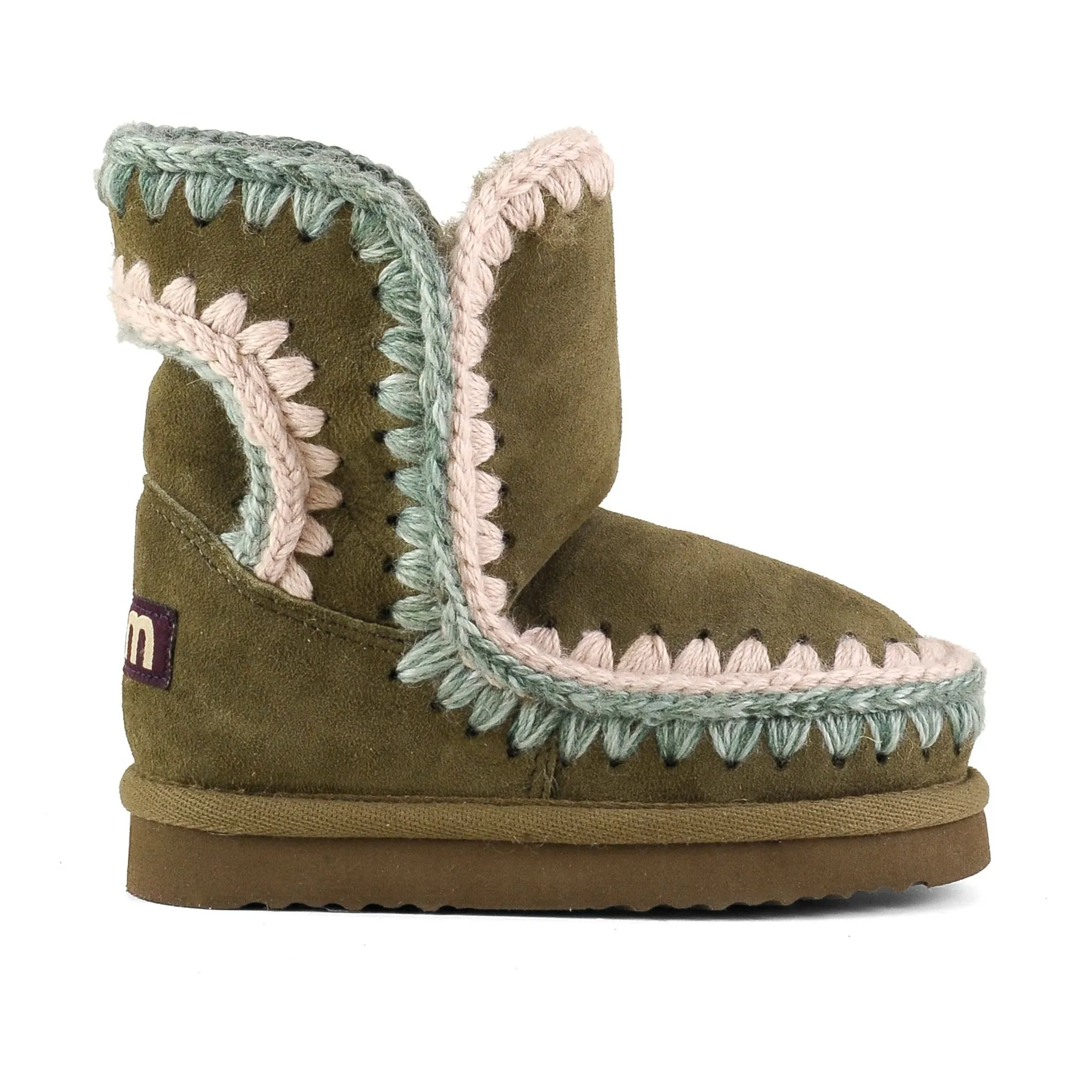 Mou Khaki Eskimo Suede Overstitched Boots