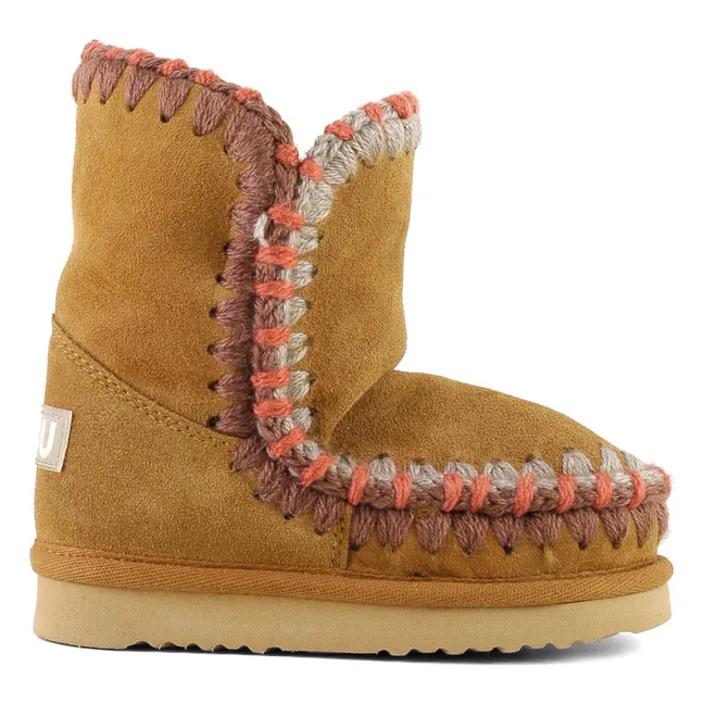 Eskimo-Stiefel mit Steppnähten aus Wildleder | Cognac-Farbe