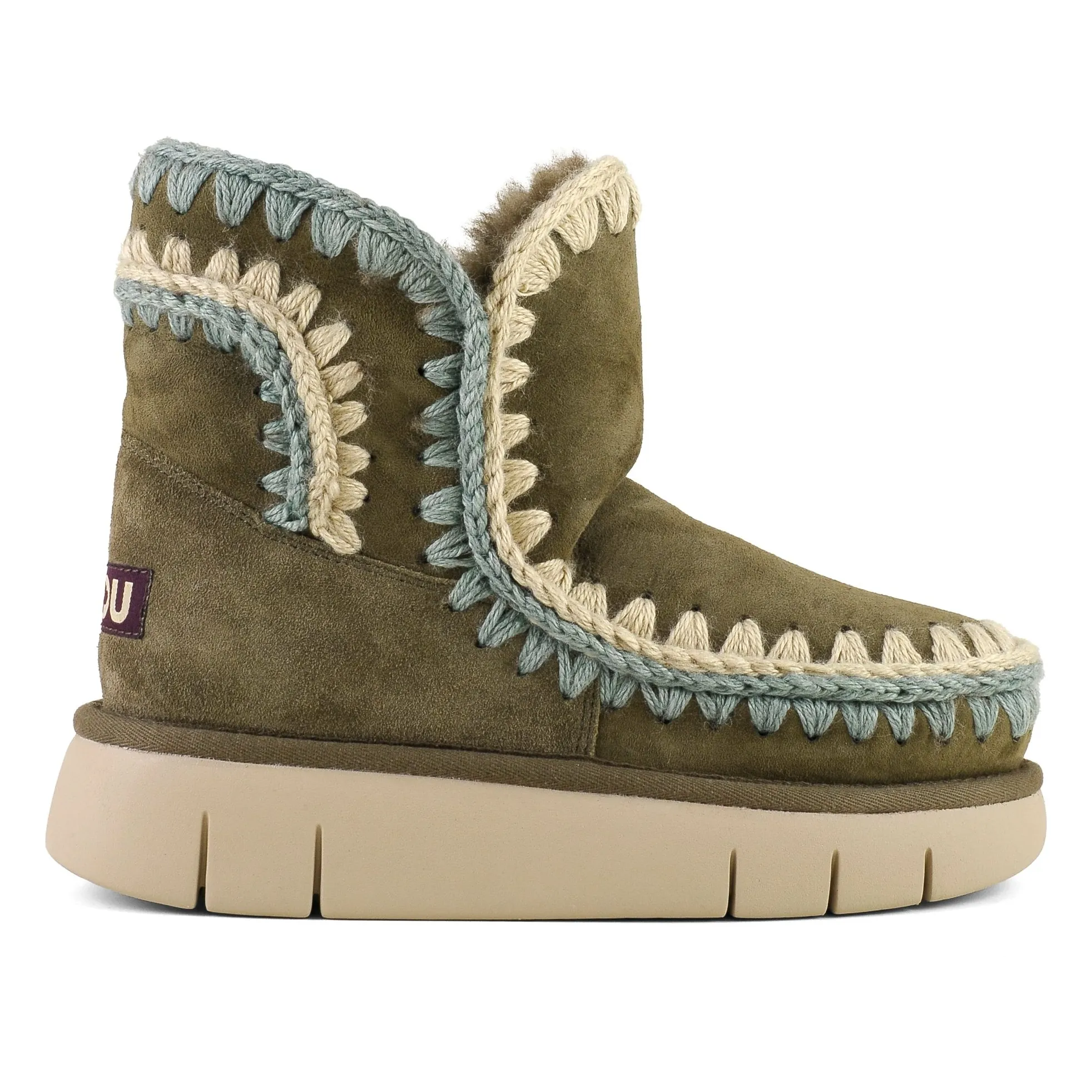 Mou Khaki Bounce Suede Overstitched Boots