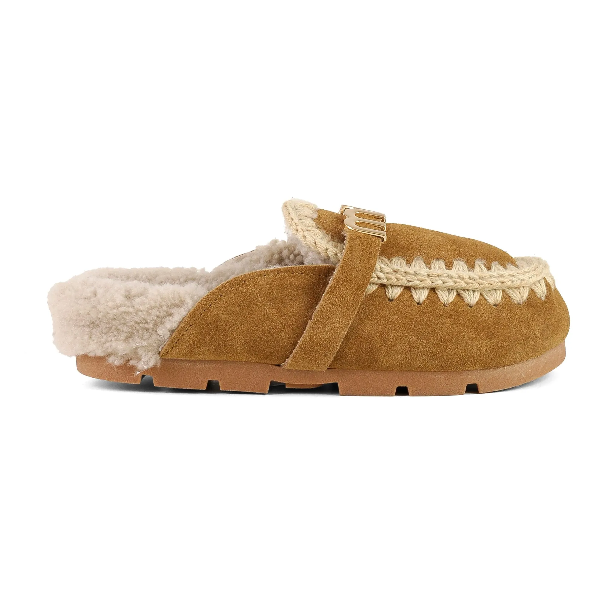 Mou Cognac Mules Winter Bio Suede