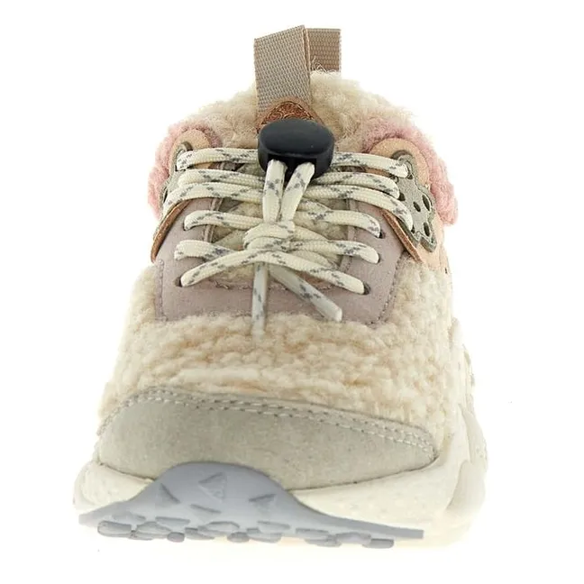 Baskets Doi Lacets Cuir Eco et Teddy | Ecru