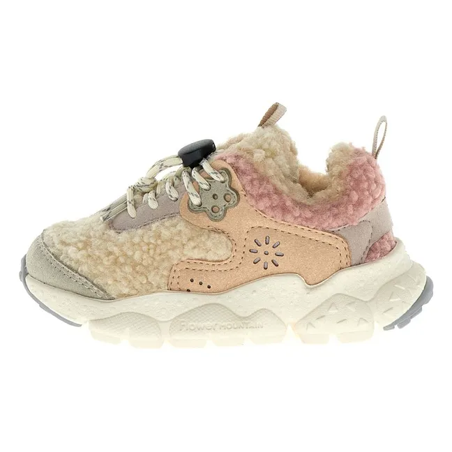 Baskets Doi Lacets Cuir Eco et Teddy | Ecru