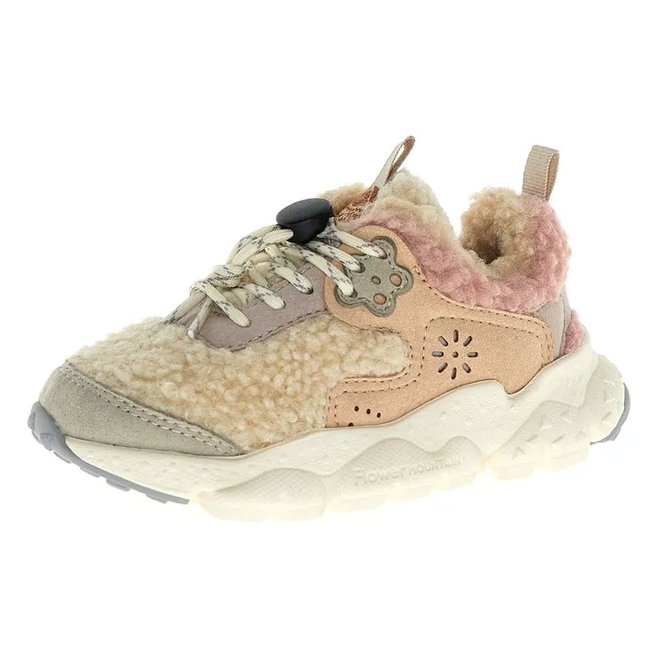 Baskets Doi Lacets Cuir Eco et Teddy | Ecru- Image produit n°1