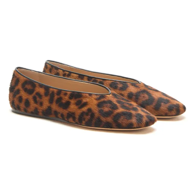 Ballerine Regency in pelle di vitello leopardata | Marrone scuro