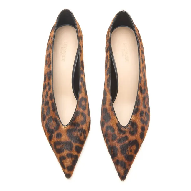 Pantofole in pelle di vitello leopardate | Marrone scuro