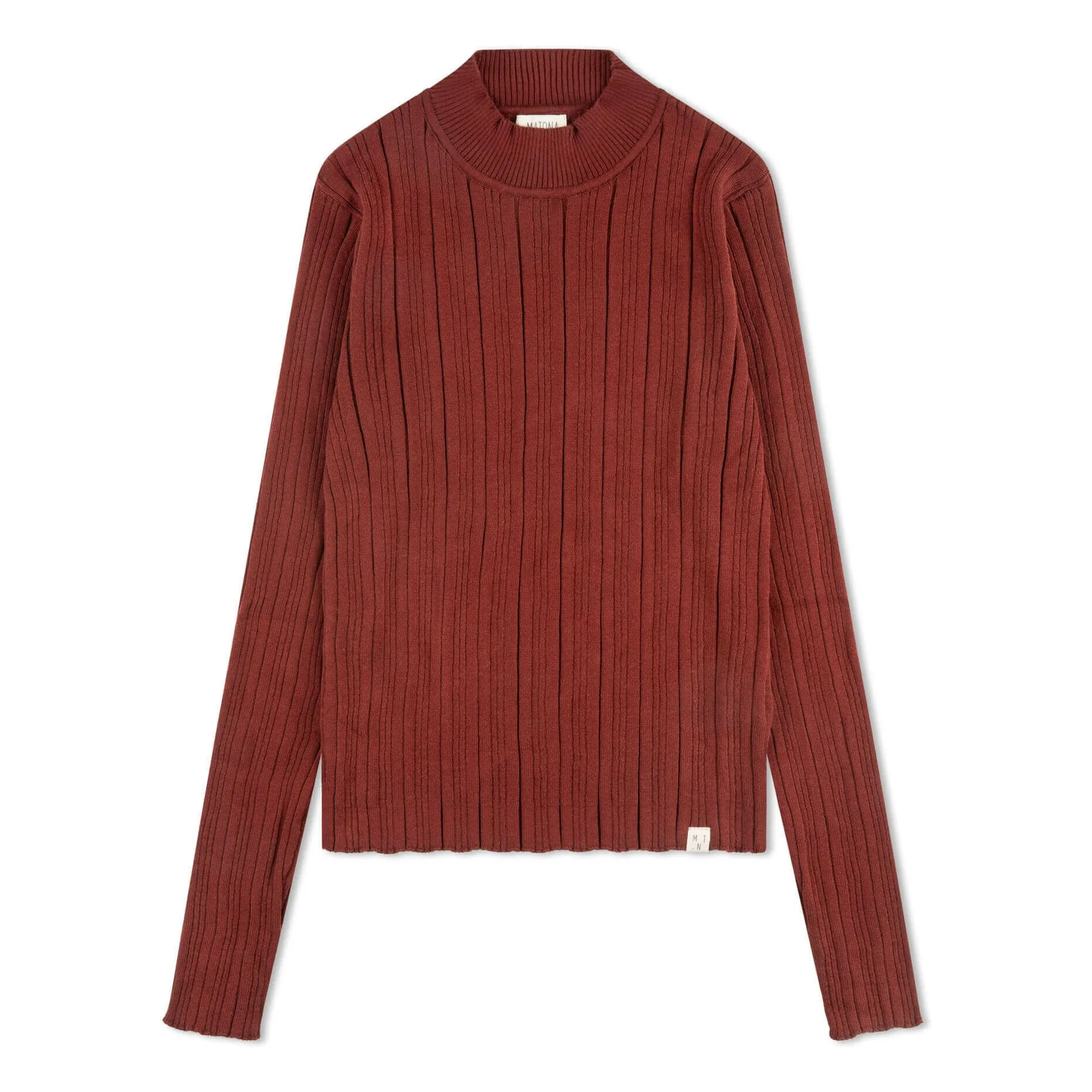 Matona Brick Red Ribbed Chimney Neck Organic Cotton T-Shirt