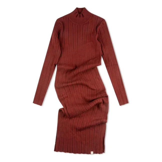 Geripptes Kleid aus Bio-Baumwolle | Ziegelrot