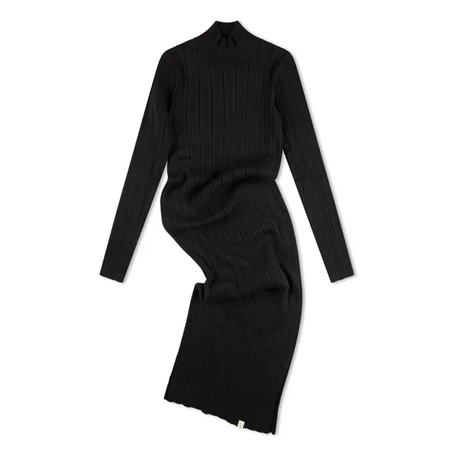 Vestido de canalé de algodón orgánico | Negro