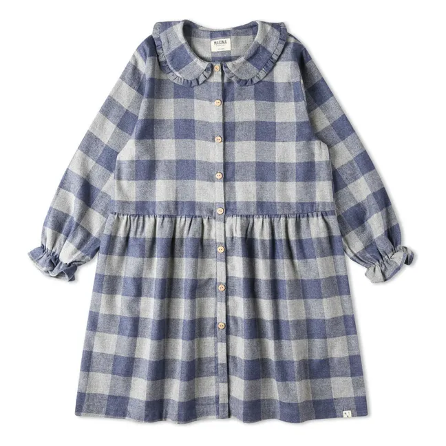 Robe Carreaux Flanelle Tencel | Bleu