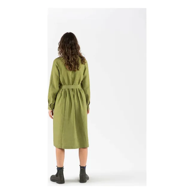 Abito in lino con cintura | Verde oliva