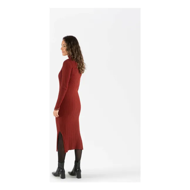 Geripptes Kleid aus Bio-Baumwolle | Ziegelrot