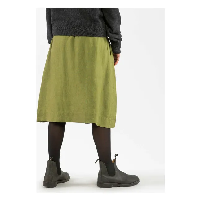 Gonna midi in lino | Verde oliva