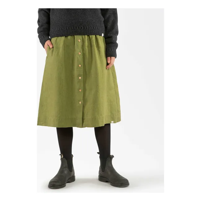 Gonna midi in lino | Verde oliva