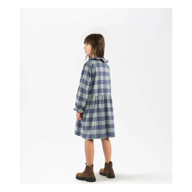Robe Carreaux Flanelle Tencel | Bleu