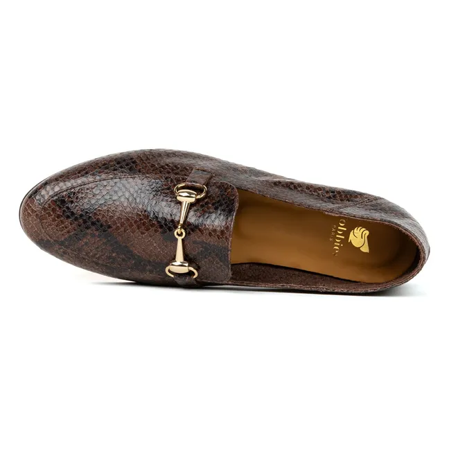 Jill Moccasins Snake Embossed Leather | Brown
