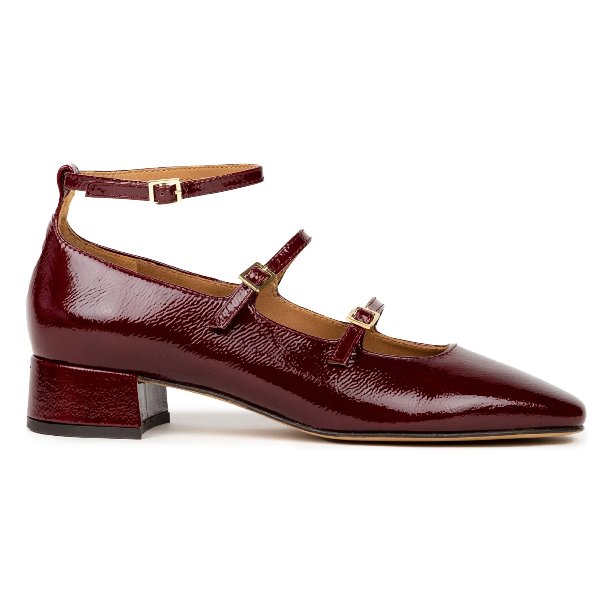 Bobbies Burgundy Suzie Slippers Wrinkled Patent Leather