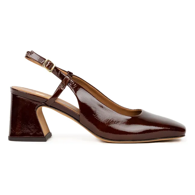 Maddie Creased patent leather pumps | Brown