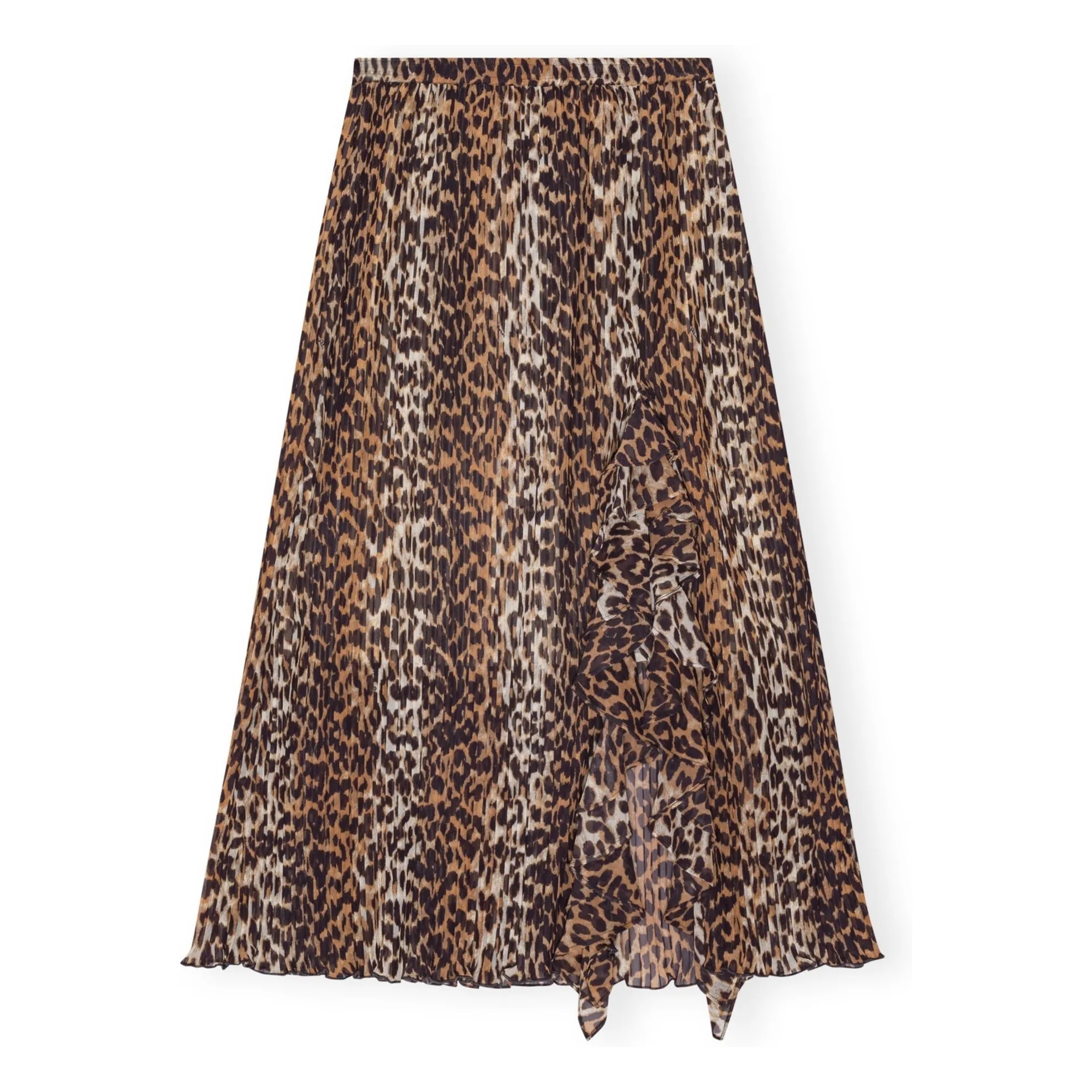 Ganni Leopard Recycled Fiber Georgette Skirt