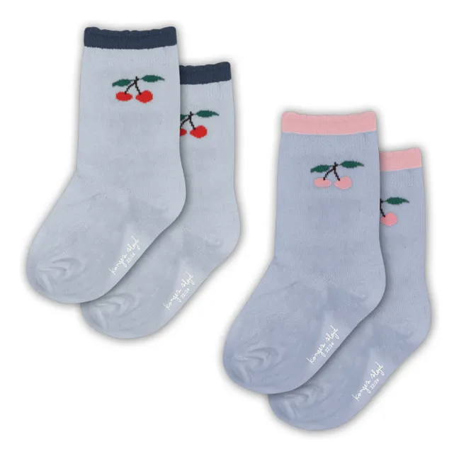 Lot de 2 Paires de Chaussettes Cerises | Bleu gris