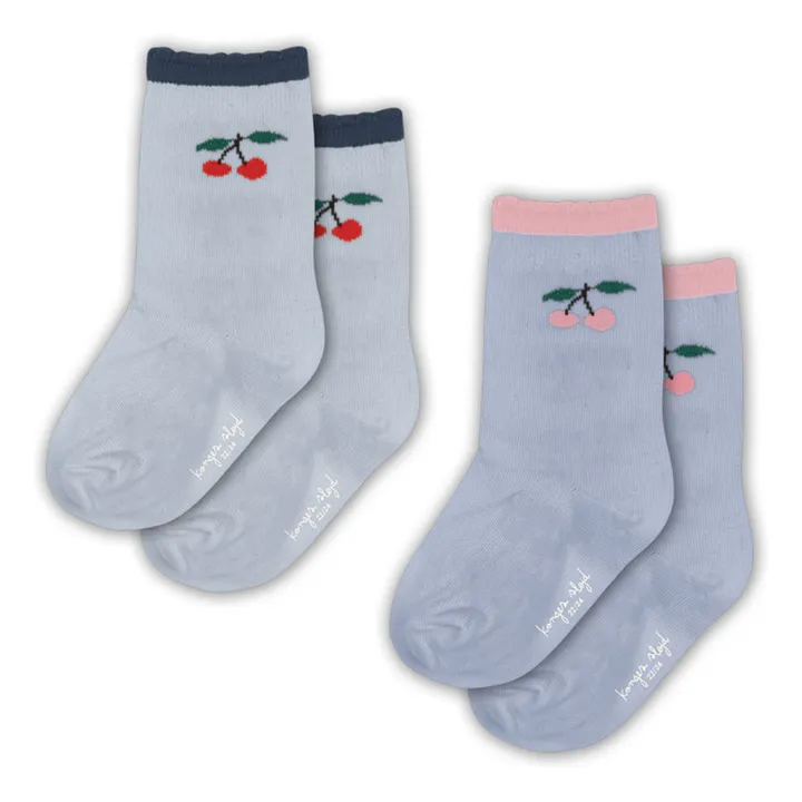 Lot de 2 Paires de Chaussettes Cerises | Bleu gris- Image produit n°0