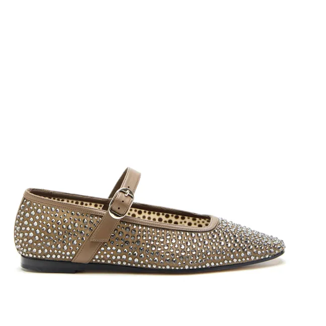 Bailarinas Mary Jane de malla y cristal | Beige