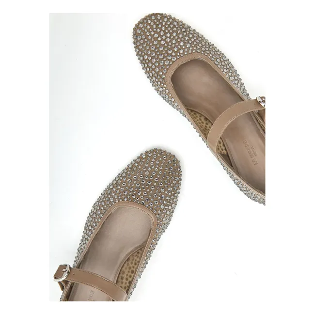 Bailarinas Mary Jane de malla y cristal | Beige