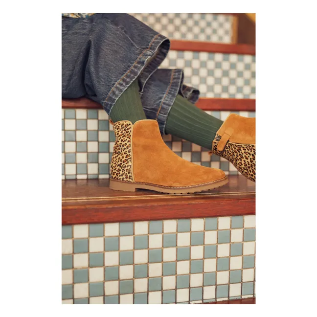 Bottines Trip Back Velours Léopard | Beige