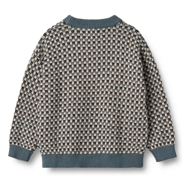 Pull Flores Jacquard Coton Bio | Bleu