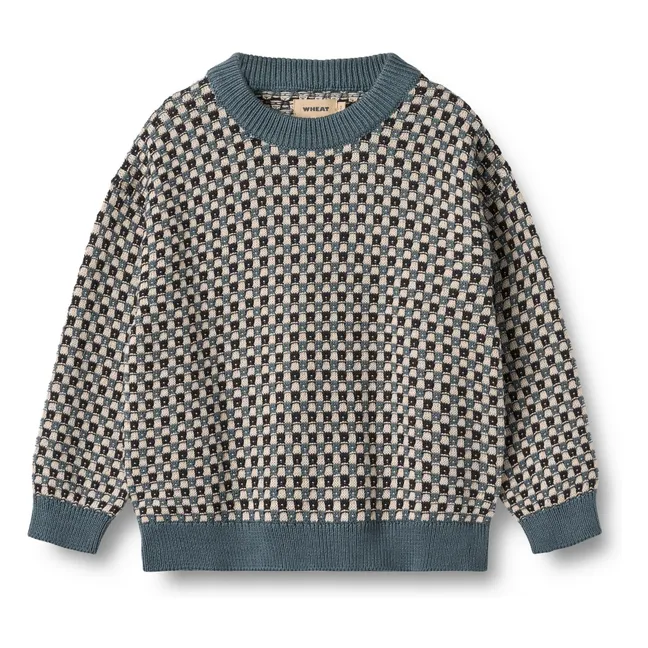 Pull Flores Jacquard Coton Bio | Bleu