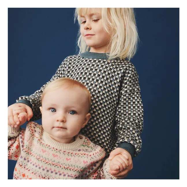 Pull Flores Jacquard Coton Bio | Bleu