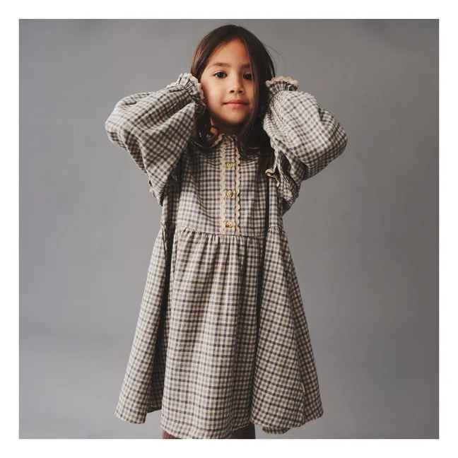 Vestido Alissa Cuadros de algodón orgánico | Beige