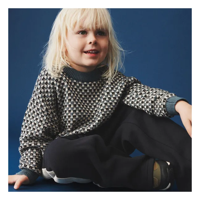 Pull Flores Jacquard Coton Bio | Bleu