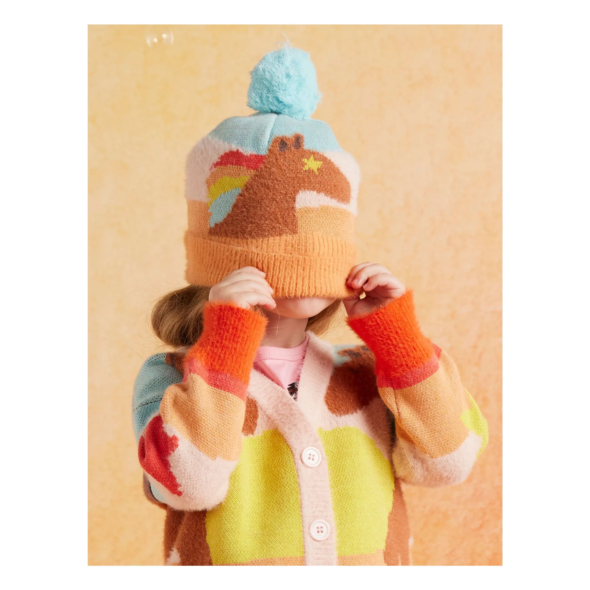 Bonnet Pompon Chevaux | Bleu ciel- Image produit n°2