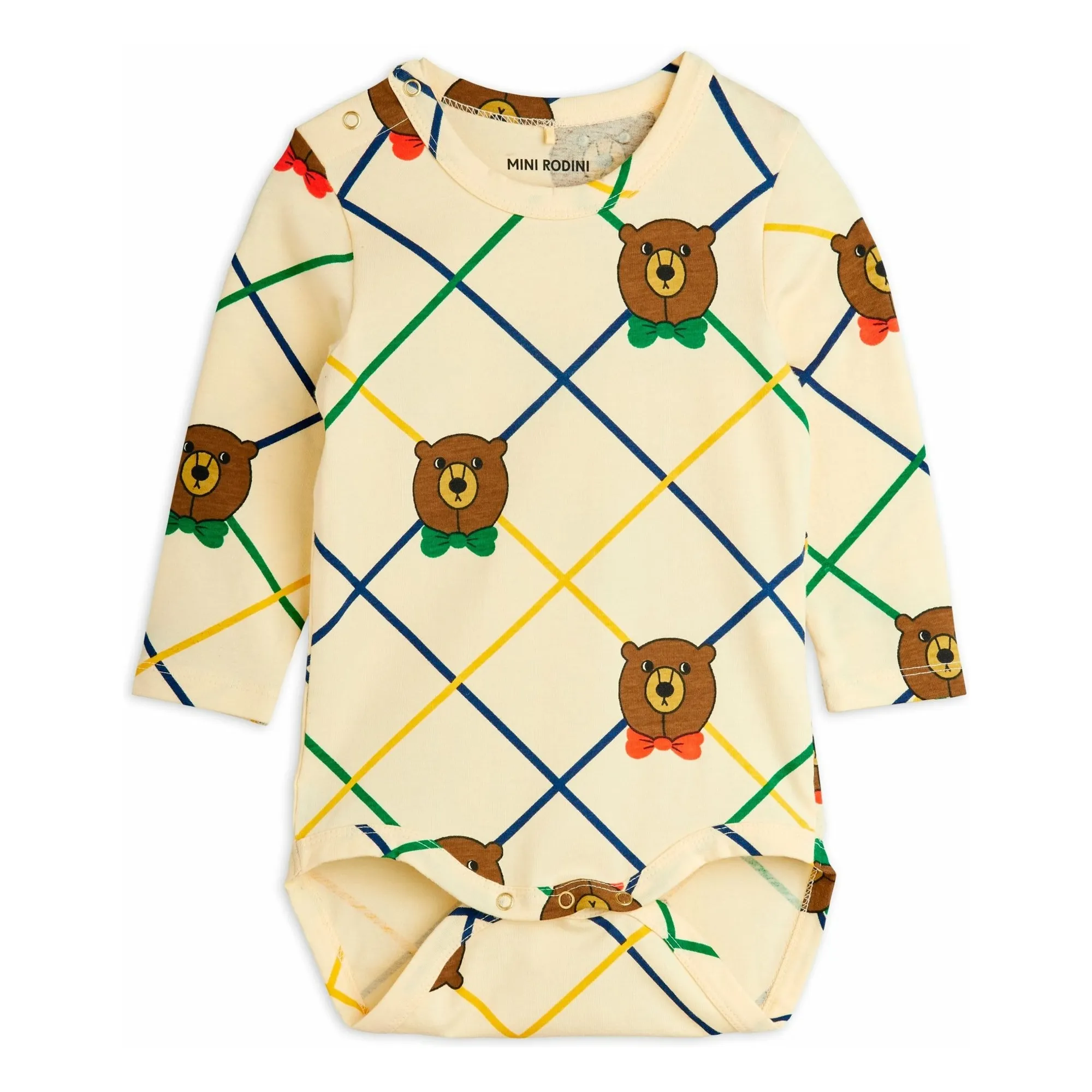 Mini Rodini Ecru Body Bear Carreaux Coton Bio