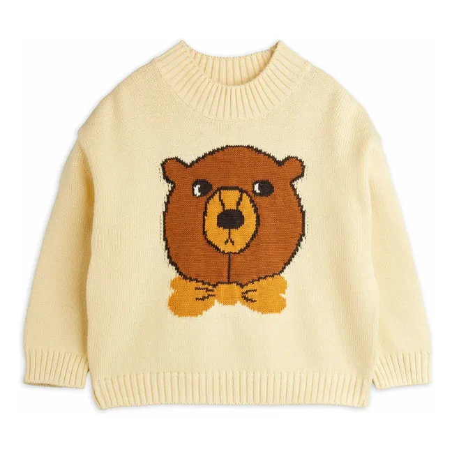 Intarsia Organic Cotton Bear Sweater | Ecru