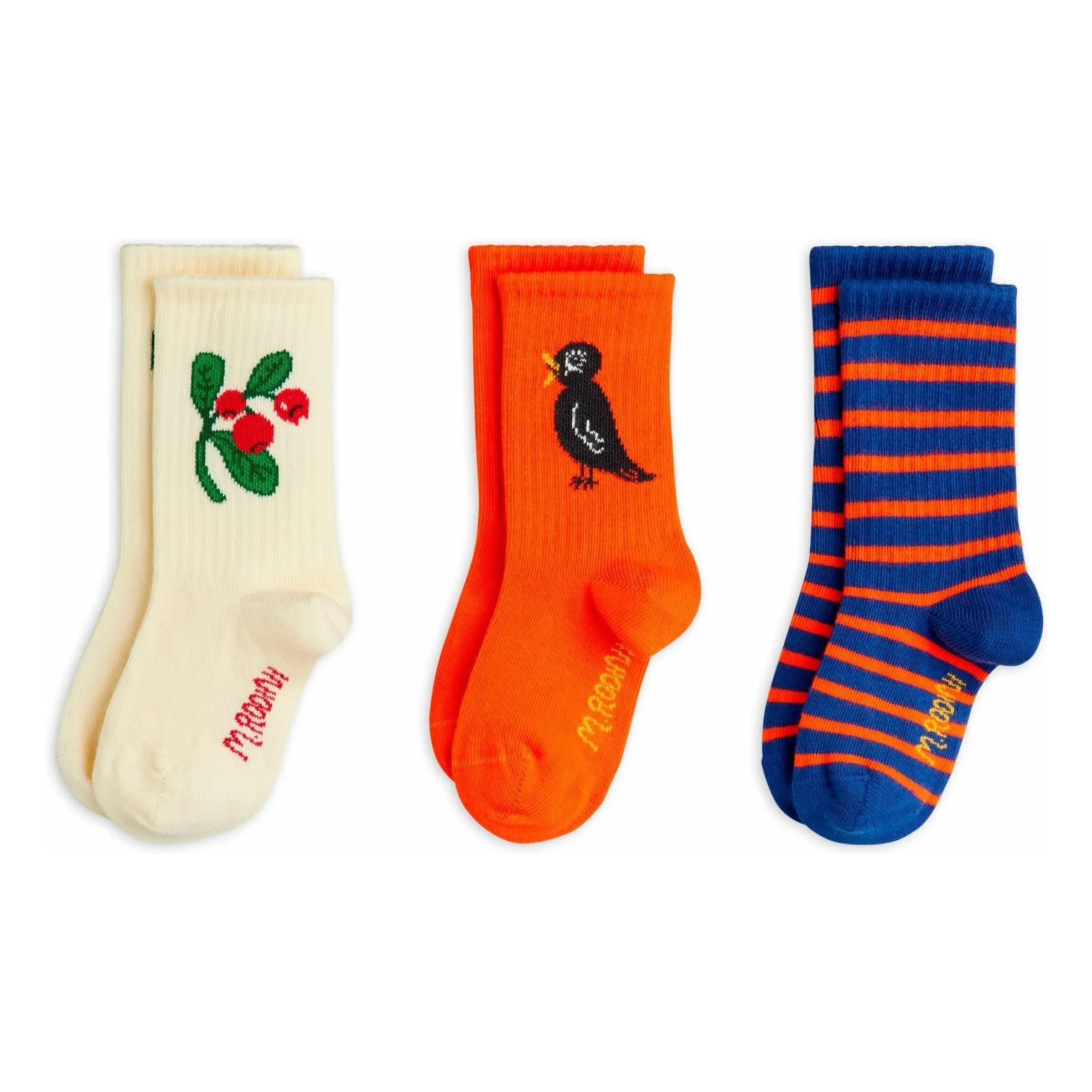 Mini Rodini Ecru 3 Pairs Of Organic Cotton Lingonberry Socks