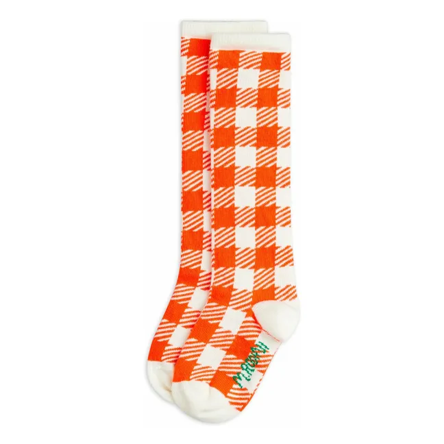 Chaussettes Hautes Gingham Coton Bio | Rouge