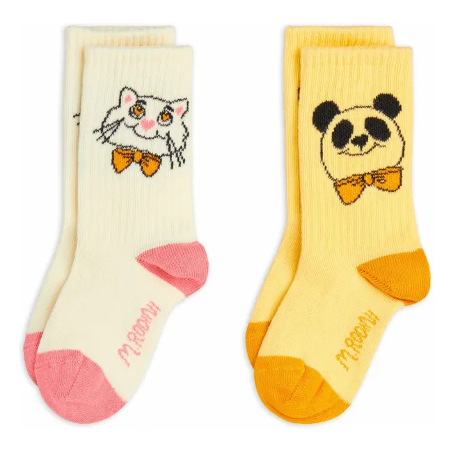 Lot de 2 Paires de Chaussettes Panda Coton Bio | Jaune