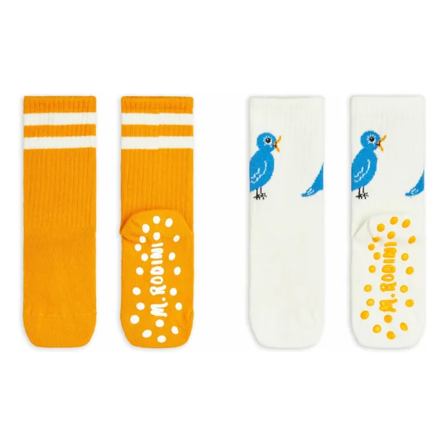 Lot de 2 Paires de Chaussettes Oiseau Coton Bio | Ecru