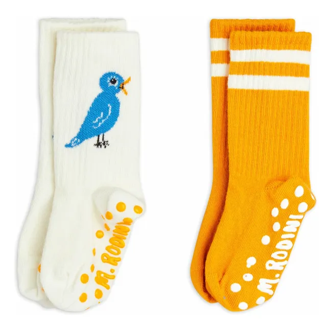 Lot de 2 Paires de Chaussettes Oiseau Coton Bio | Ecru