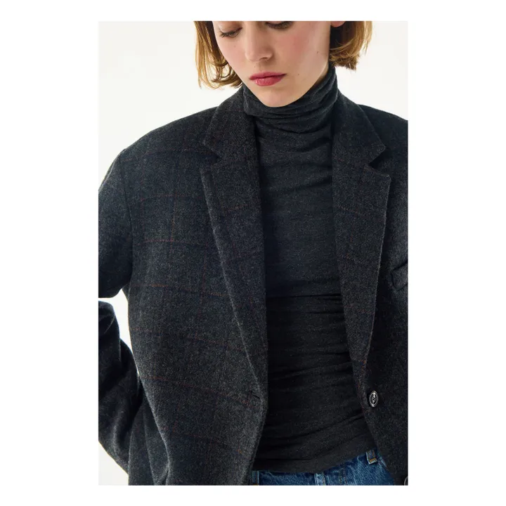 Veste London Carreaux Laine Vierge | Gris anthracite- Image produit n°6