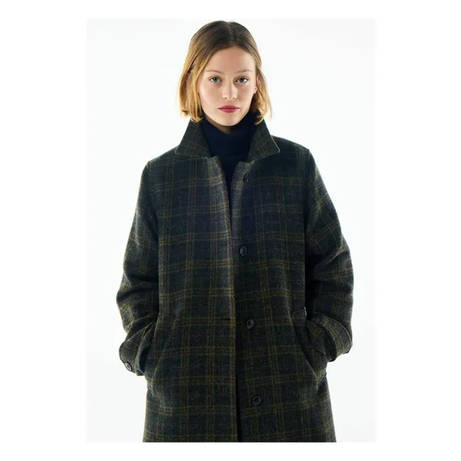 Manteau Keith Carreaux Laine Vierge | Ocre