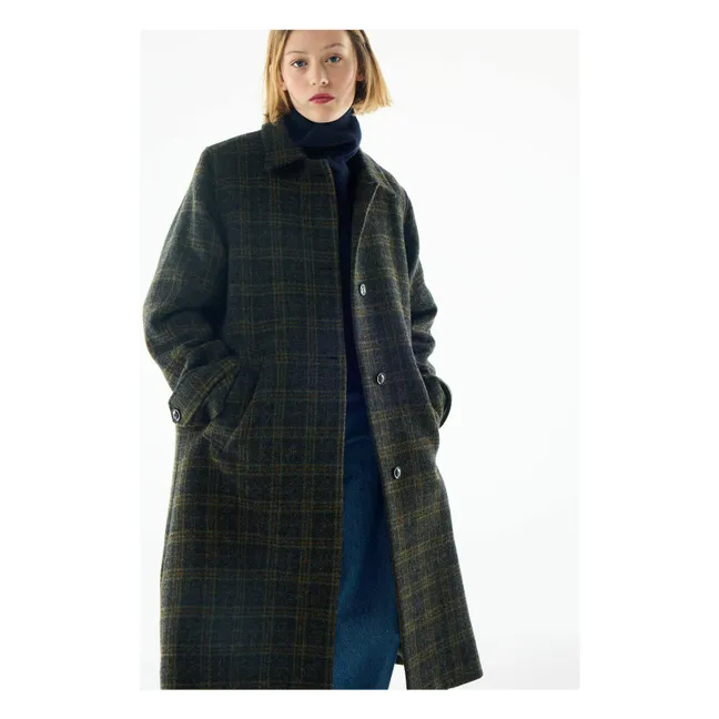 Manteau Keith Carreaux Laine Vierge | Ocre